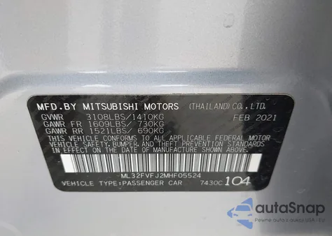 2021 Mitsubishi Mirage G4 Se z USA, uszkodzony, nr VIN ML32FVFJ2MHF05524